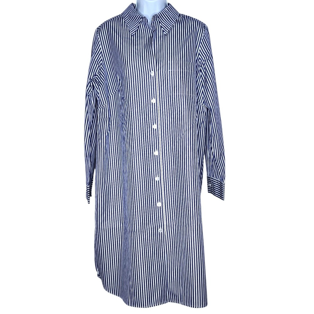 Style Paris by Susan Sutherland Shirt Dress Women Blue/White Stripes Sz L